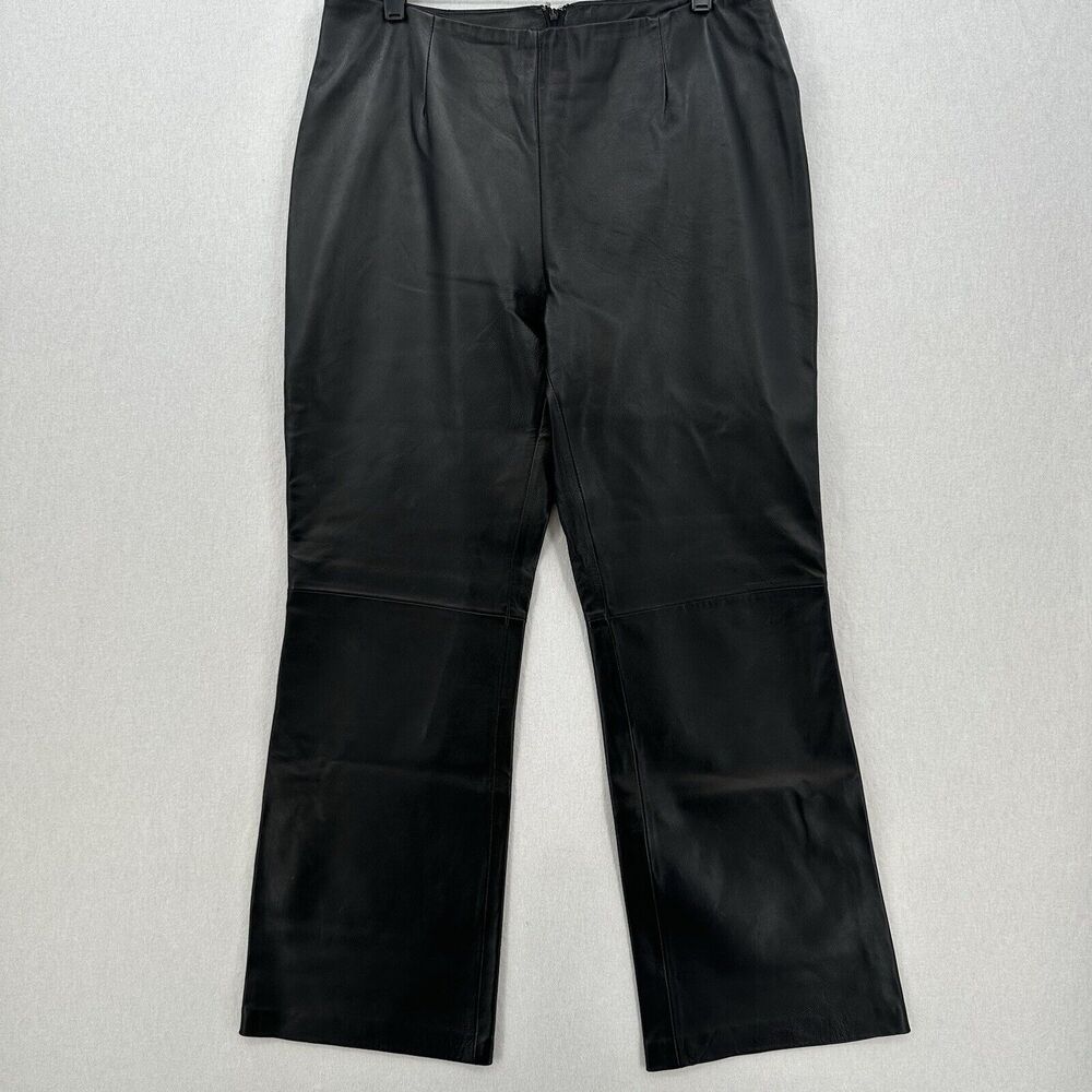 Leather Pants Giovanni Navarre Womens 14 Black Wide Flared Leg Lined Baddie Moto